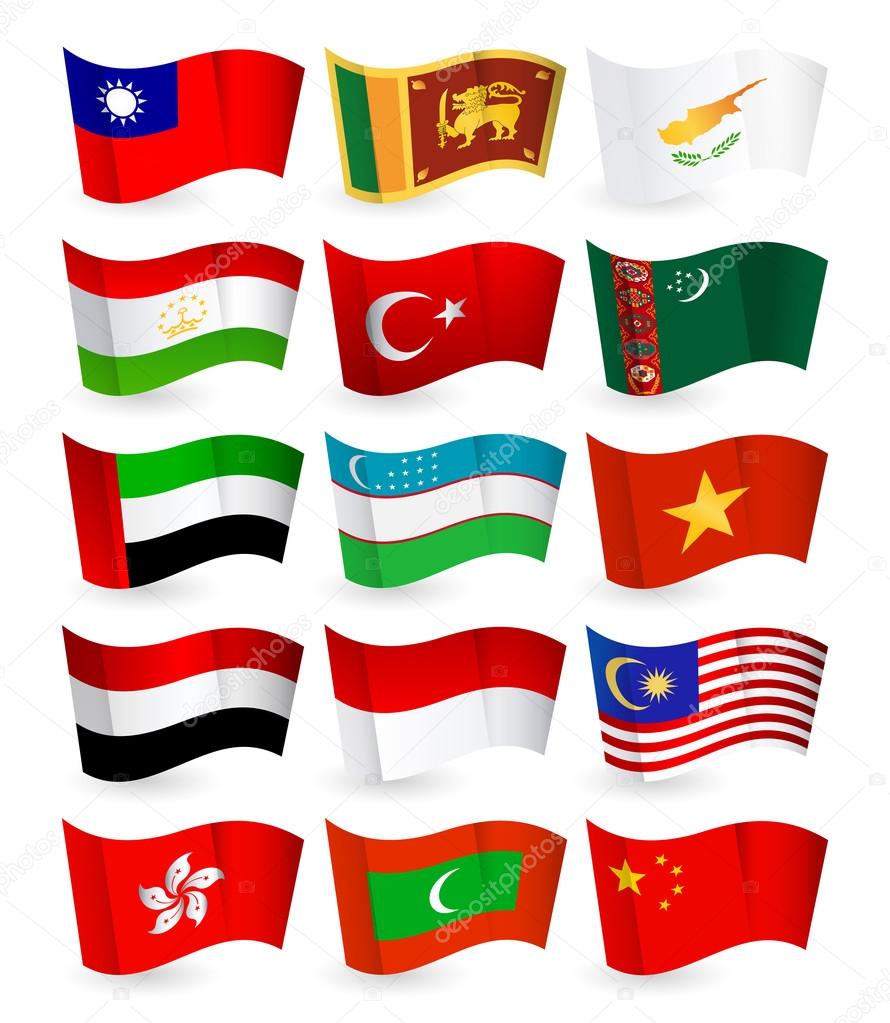 Asia country flying flags set part 3