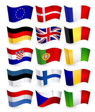 European Union country flying flat flags pack set 1 clipart