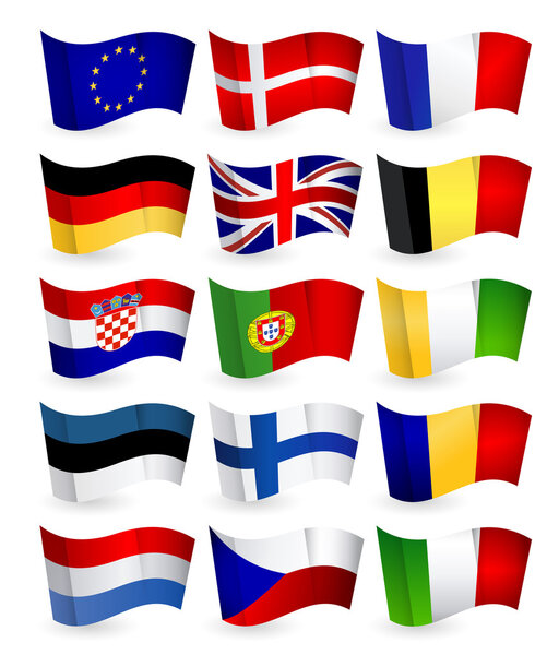 European Union country flying flat flags pack set 1