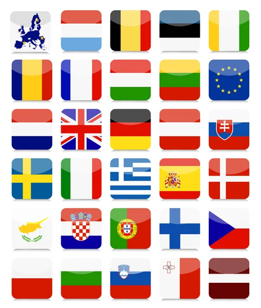 Set de iconos cuadrados planos de banderas de la UE — Vector de stock