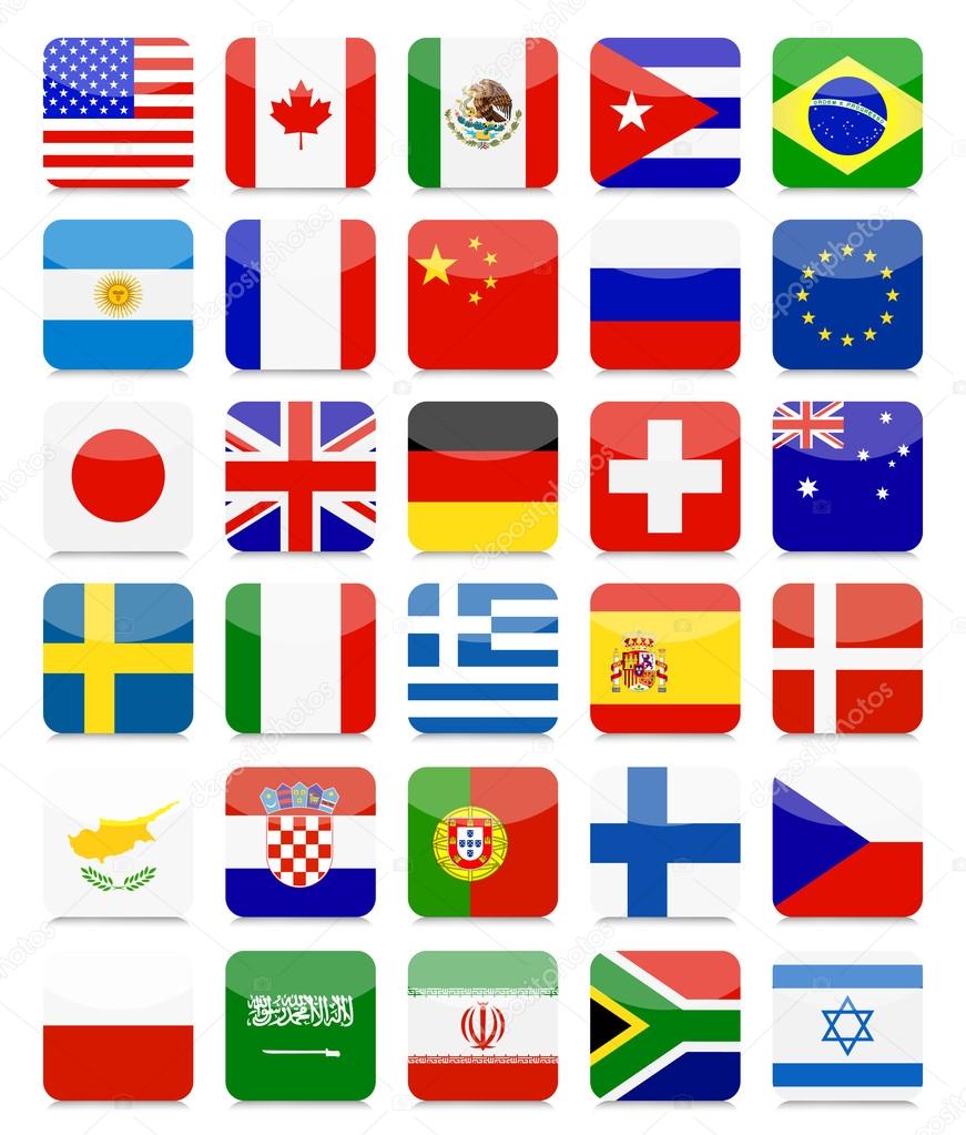 World Flags Flat Square Icon Set