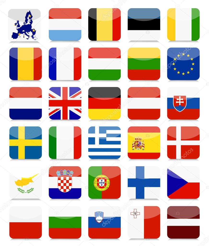 EU Flags Flat Square Icon Set