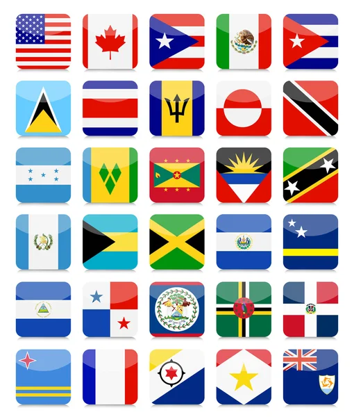 Les Amériques et les Caraïbes Drapeaux Flat Square Icône Set 1 — Image vectorielle