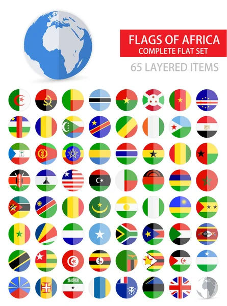 Juego completo de banderas planas redondas de África — Vector de stock