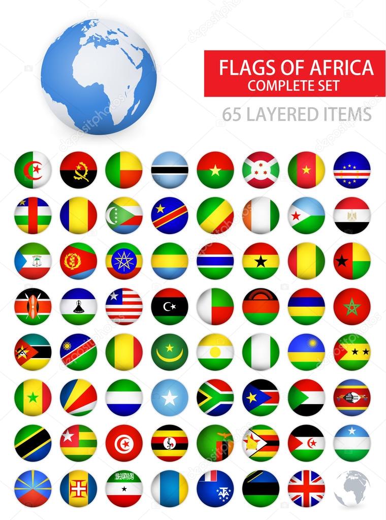 Round Glossy Flags of Africa Complete Set