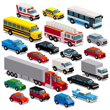 Farklı araçlar illüstrasyonlar izole ayarla