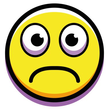 Beyaz arka plan üzerinde izole karikatür şirin üzgün yüz