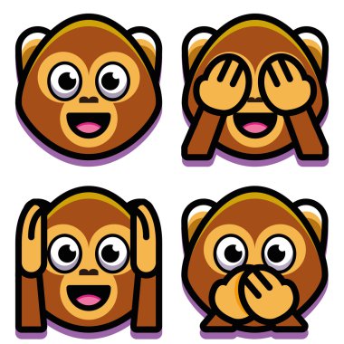 Emoji maymunlar üzerinde izole beyaz arka plan belirleme