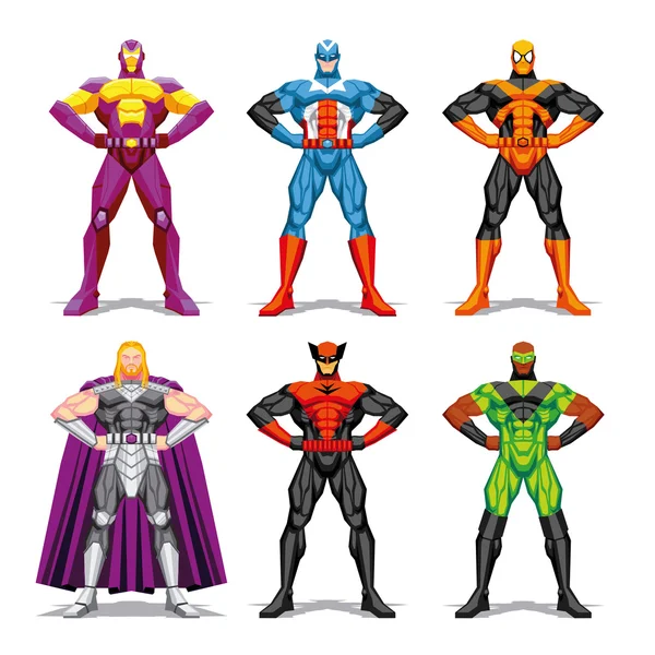 Set Of Different Superheroes Isolated On White Background — Stock Vector