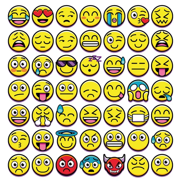 Conjunto de diferentes emojis aislados sobre fondo blanco — Archivo Imágenes Vectoriales