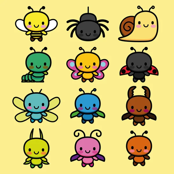 Conjunto de desenhos animados Bugs bonitos isolados — Vetor de Stock