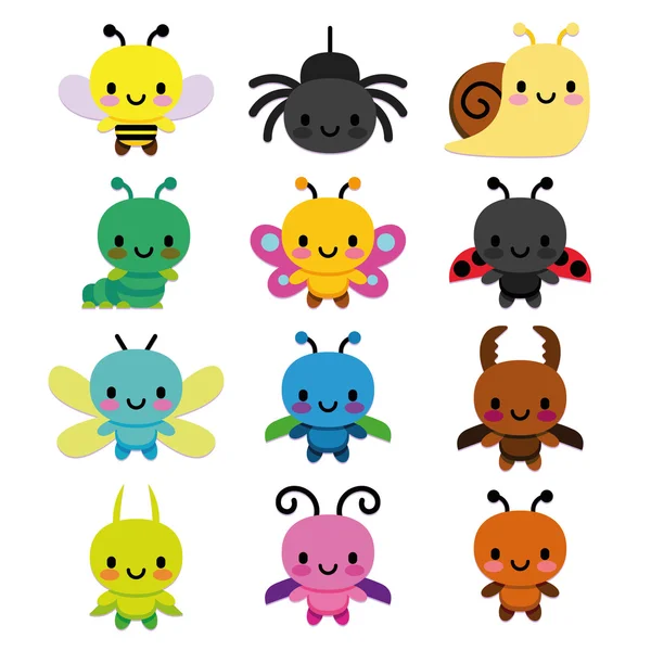 Conjunto de dibujos animados lindo bugs aislado — Vector de stock