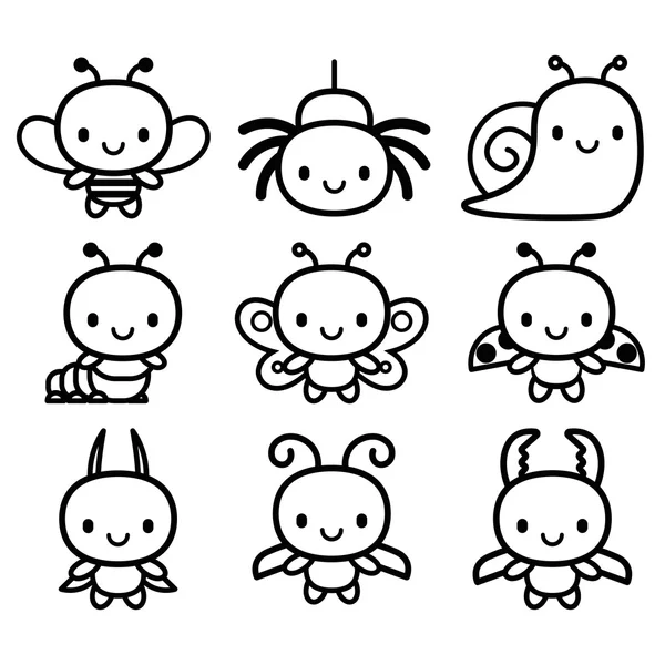 Ensemble de dessins animés Bugs mignons isolés — Image vectorielle