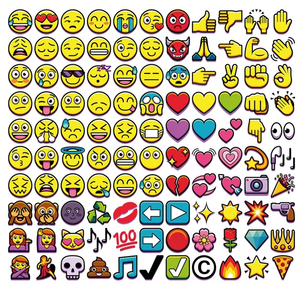 Set van verschillende 110 Emojis geïsoleerd op witte achtergrond Rechtenvrije Stockvectors