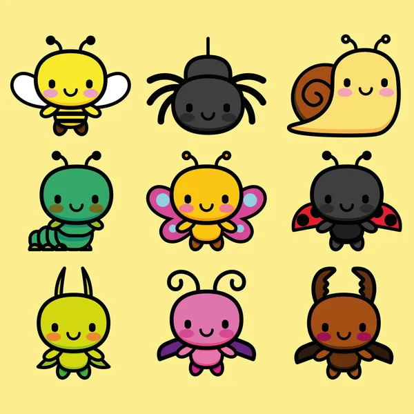 Set Of Cartoon Cute Bugs Isolated — Stock Vector