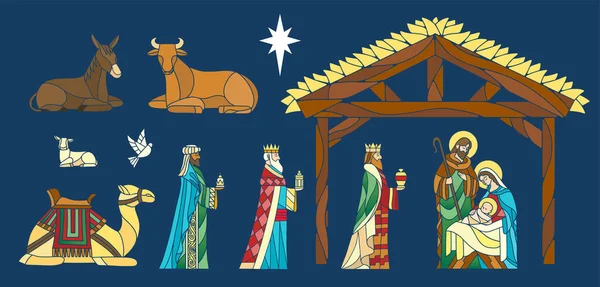 Natividad en vidrieras — Vector de stock