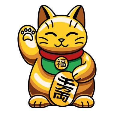 İzole edilmiş Kawaii Asya kedisi. Neko bir elini kaldırdı.