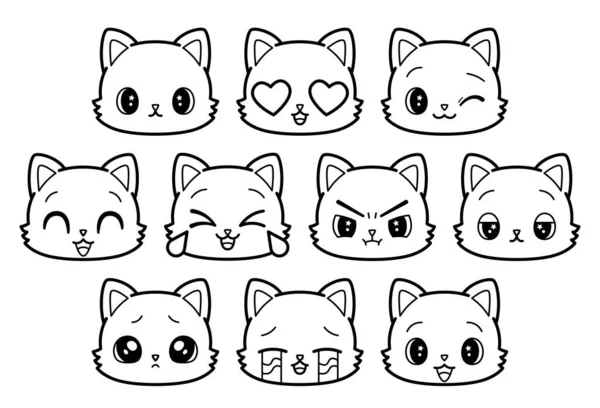 Conjunto de gatos emoji bonitos —  Vetores de Stock