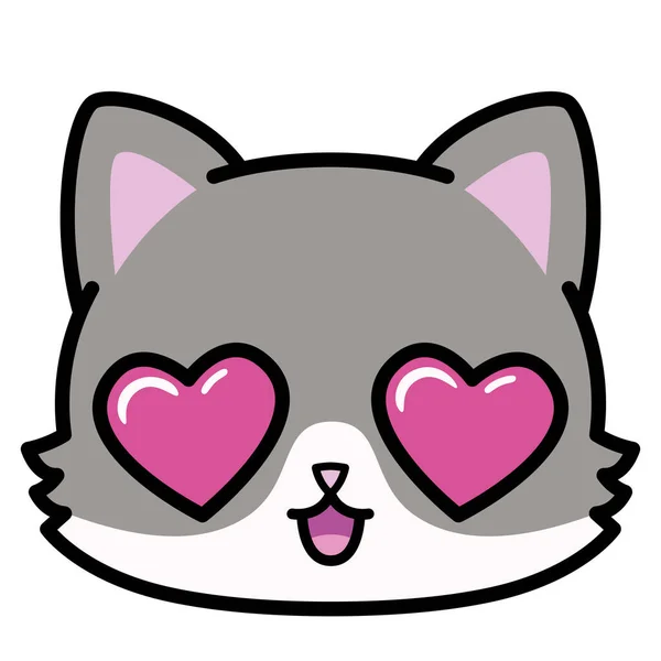Isolado bonito gato emoji no amor — Vetor de Stock