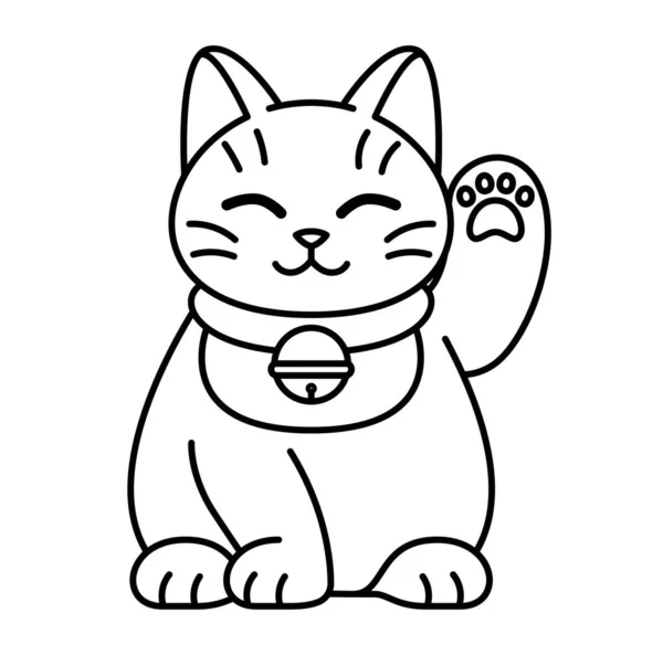 Isolerad kawaii asiatisk katt. Neko med en hand upp — Stock vektor