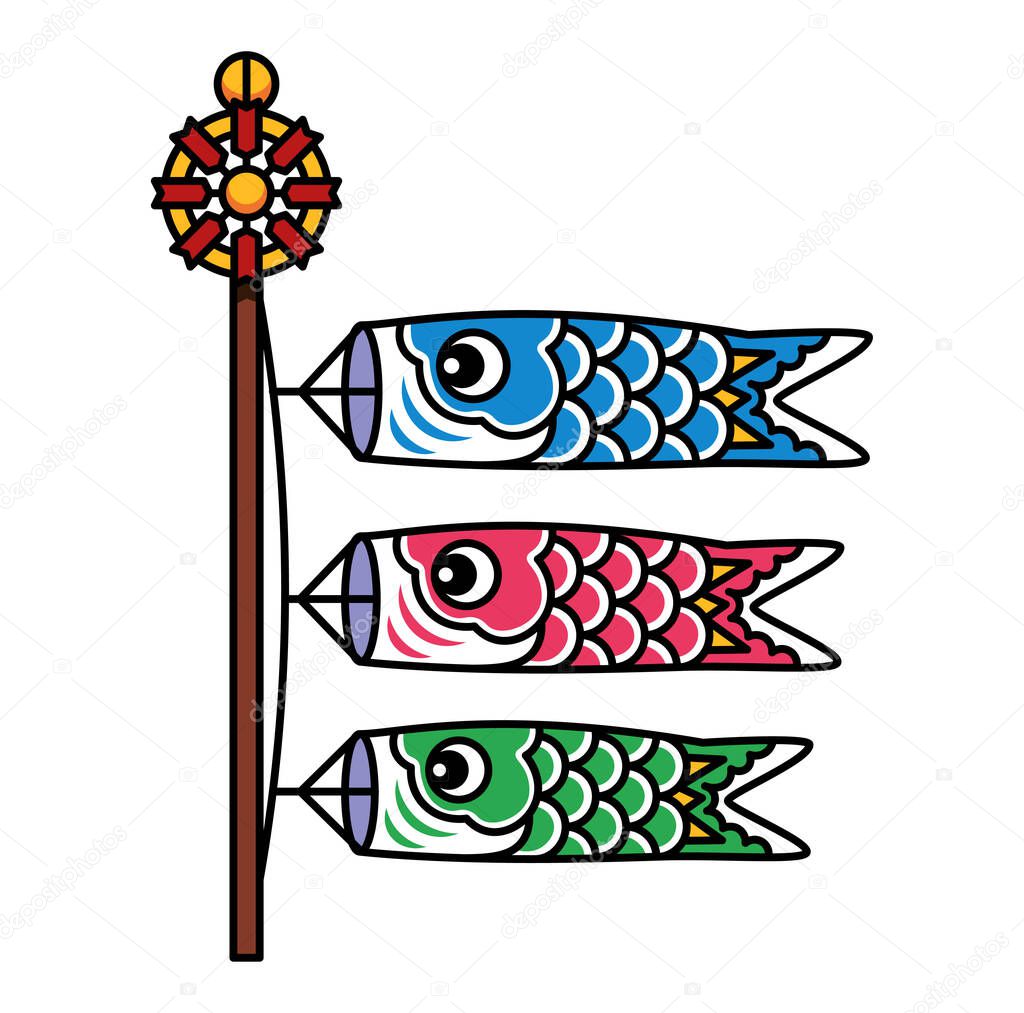 Isolated fish pennant on a pole Asian symbol