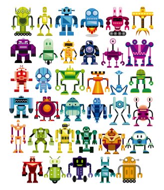 Set Of Different Cartoon Robots Isolated