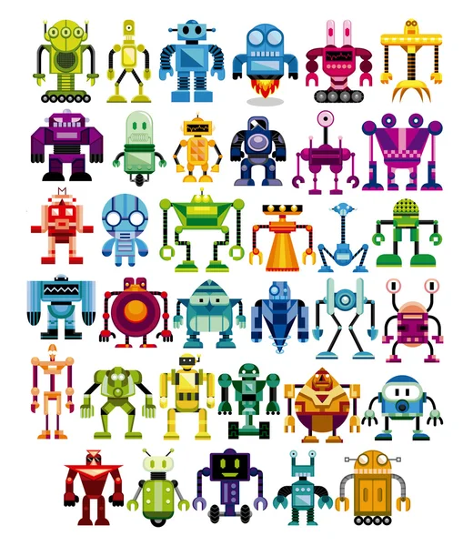 Conjunto de diferentes robots de dibujos animados aislados — Vector de stock