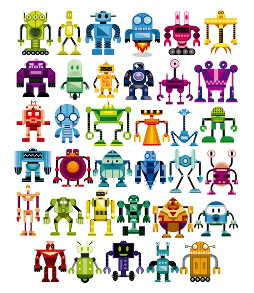 Set Of Different Cartoon Robots Isolated — Stock Vector