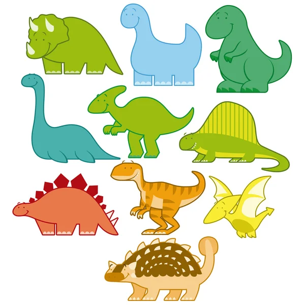 Conjunto de diferentes bonitos dinossauros dos desenhos animados — Vetor de Stock