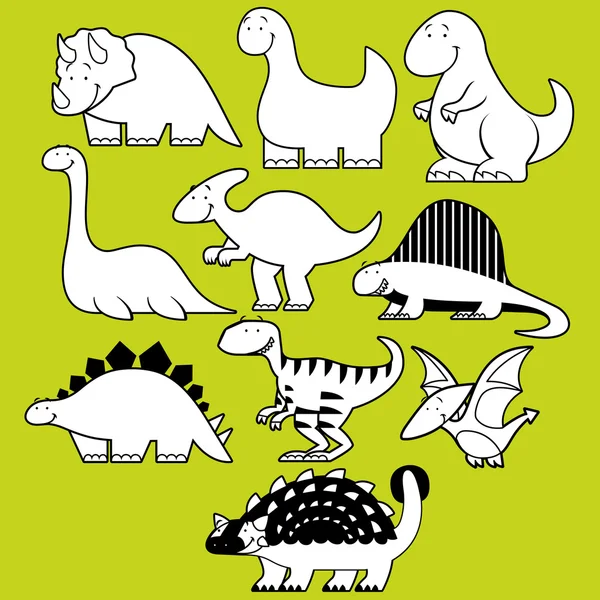Conjunto de diferentes dinosaurios de dibujos animados lindos — Vector de stock