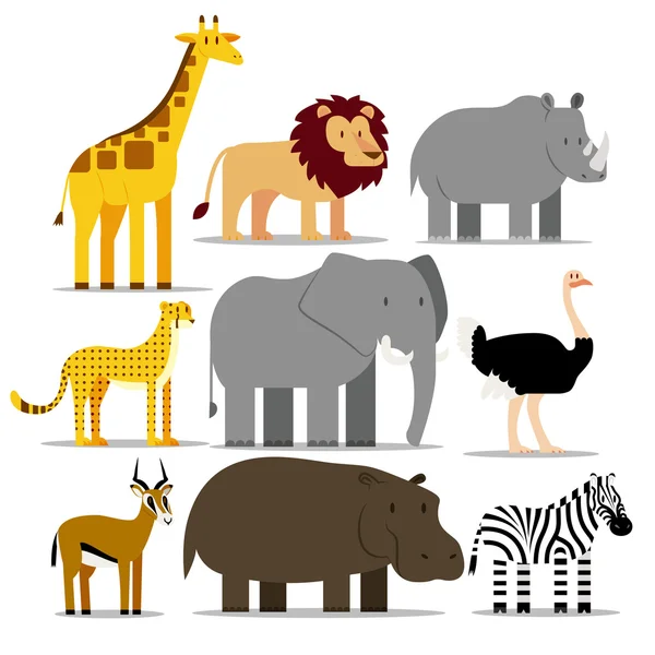 Conjunto de diferentes animales africanos aislados — Archivo Imágenes Vectoriales