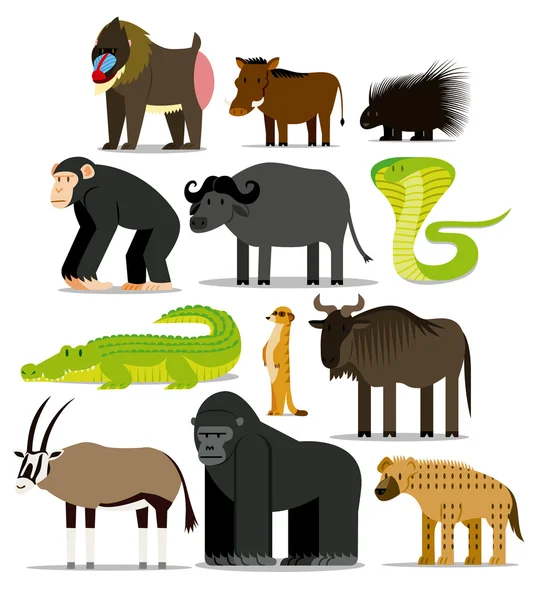 Ensemble de différents animaux africains isolés — Image vectorielle