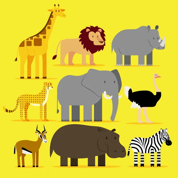 Conjunto de diferentes animales africanos aislados — Vector de stock