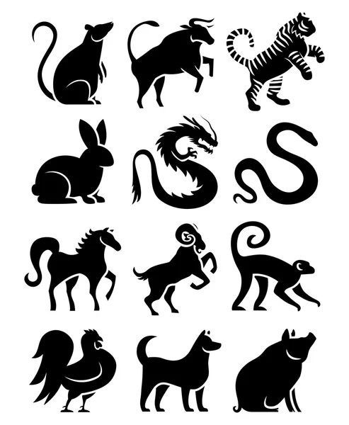 Vector Set Of Stylized Chinese Zodiac Signs — Stock Vector