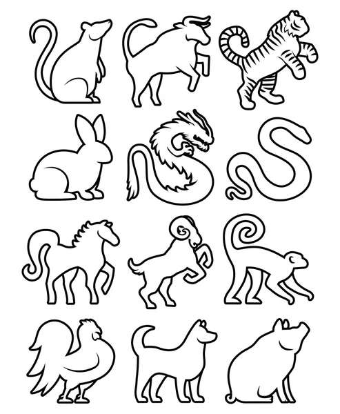 Vector Set Of Stylized Chinese Zodiac Signs — Stock Vector