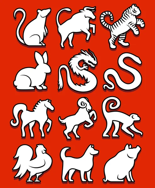 Set Of Stylized Chinese Zodiac Signs — Stock Vector