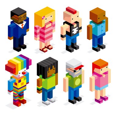 İzole farklı karikatür karakter kümesi