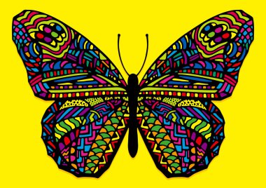 Renkli el çekilmiş Zentangle tarzı kelebek