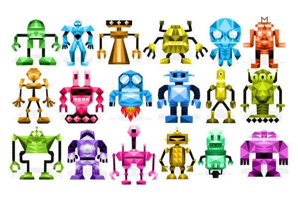 Conjunto de diferentes robôs isolados no fundo — Vetor de Stock