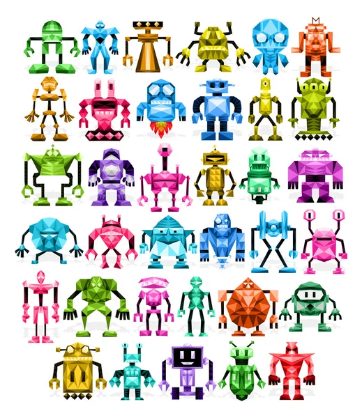 Conjunto de diferentes robôs isolados no fundo — Vetor de Stock