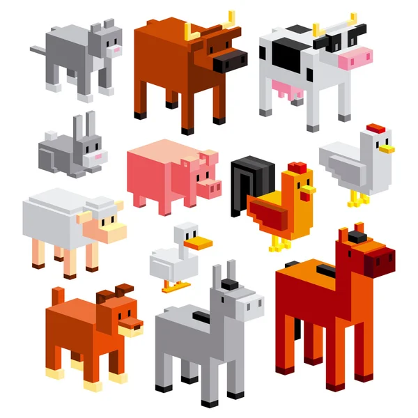 Set Of Different Cartoon Farm Animals Isolated — Stock Vector