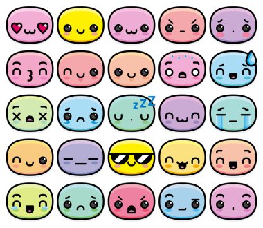 Set Of Different Cartoon Cute Faces clipart