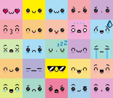 Set Of Different Cartoon Pixel Faces