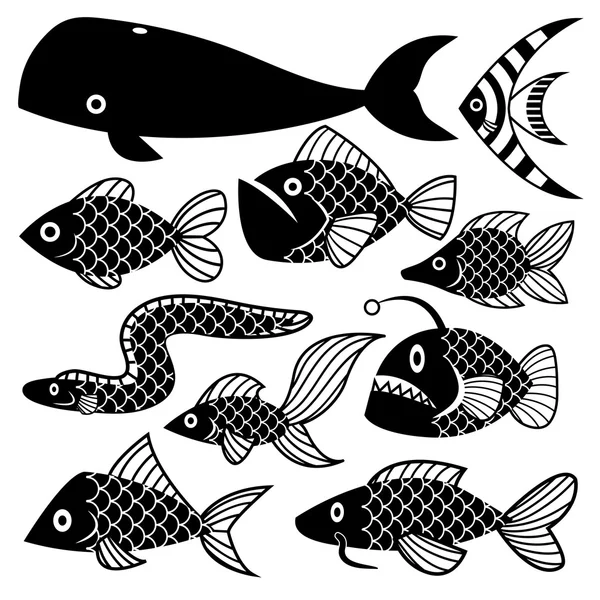 Definir diferentes peixes isolados em fundo branco —  Vetores de Stock