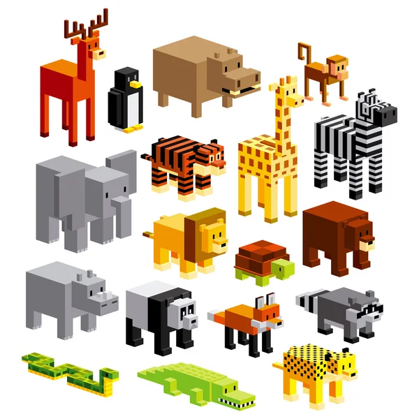 Set di diversi animali dei cartoni animati isolati — Vettoriale Stock