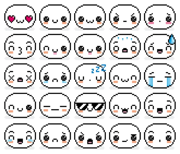 Set Of Different Cartoon Pixel Faces — Stock Vector
