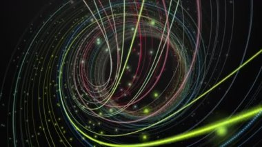 Çizgili dalga nesnesi ve ağır çekim parçacıkları ile gelecek video animasyonu, 4096x2304 döngü 4K