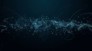 Dalga nesnesi ve parıldayan parçacıklarla gelecek video animasyonu, 4096x2304 döngü 4K