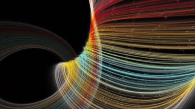 Çizgili nesne ve parçacıklarla gelecek video animasyonu, 4096x2304 döngüsü 4K