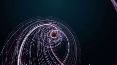 Çizgili nesne ve parçacıklarla gelecek video animasyonu, 4096x2304 döngüsü 4K